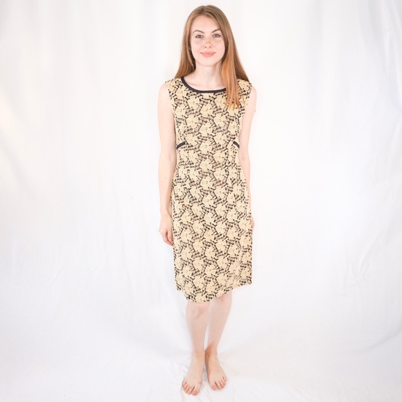 CARLYE Cream Black Vintage Embroidered Midi Dress Small - Picture 1 of 8